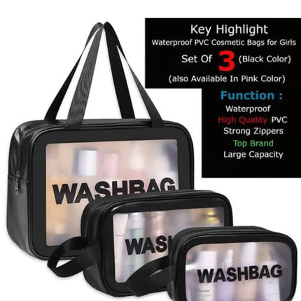 Wash Bag Clear Makeup Pouch Cosmetic Organizer Bag for Women and Girls (Set of 3 )