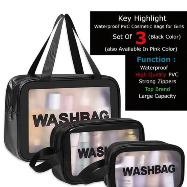 Wash Bag Clear Makeup Pouch Cosmetic Organizer Bag for Women and Girls (Set of 3 )