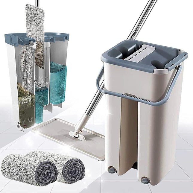 “360° Flat Spin Mop with Bucket &  Microfiber Pads