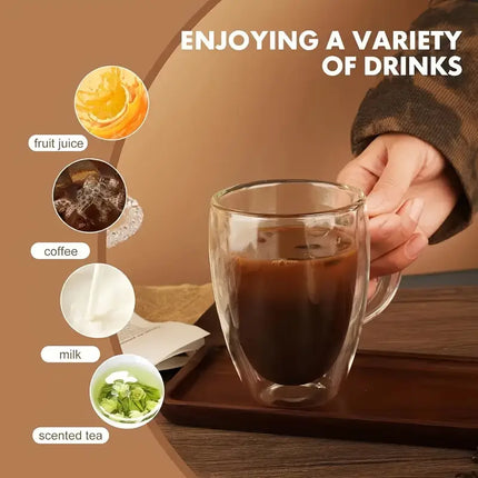 Transparent Double Wall Glass Coffee Mug – Heat Resistant Insulated Cup (Buy 1 Get 1 Free) 250 ml