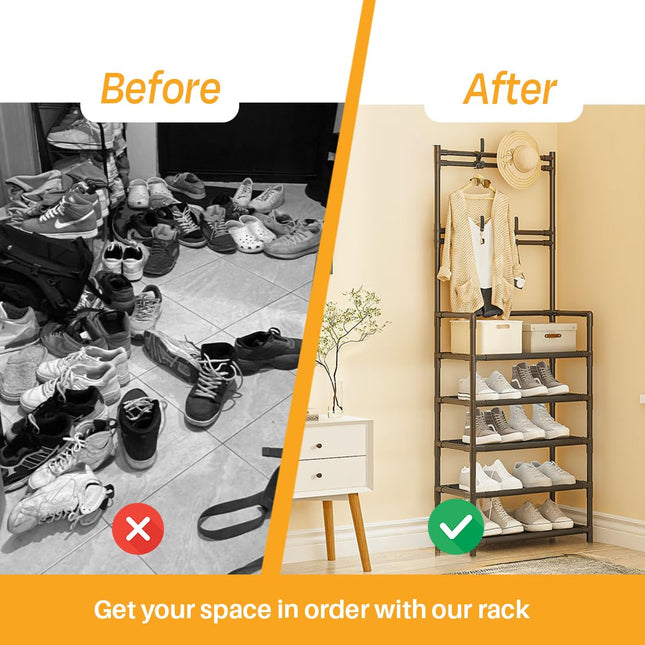 5-Tier Multifunctional Clothes & Shoe Organizer Rack with Hooks