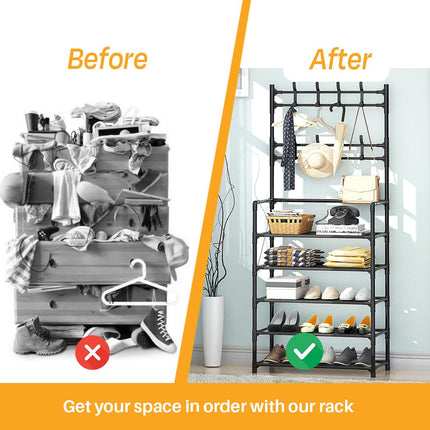 5-Tier Multifunctional Clothes & Shoe Organizer Rack with Hooks