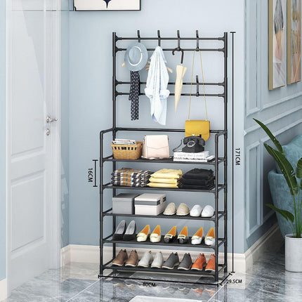 5-Tier Multifunctional Clothes & Shoe Organizer Rack with Hooks
